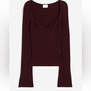 H&M Burgundy Ribbed Knit Sweater